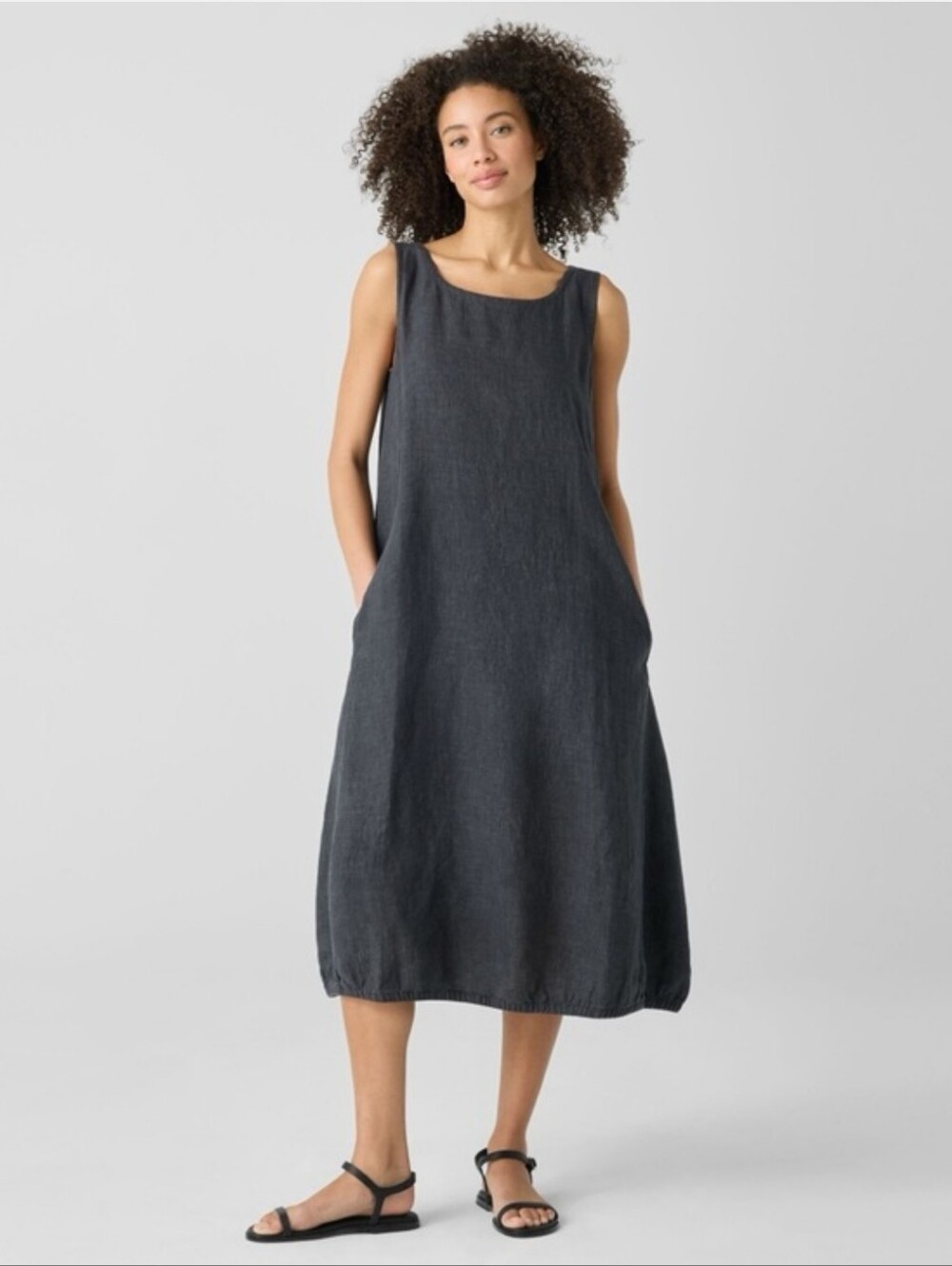 Eileen Fisher 100% Linen Délavé Sleeveless Lantern Dress